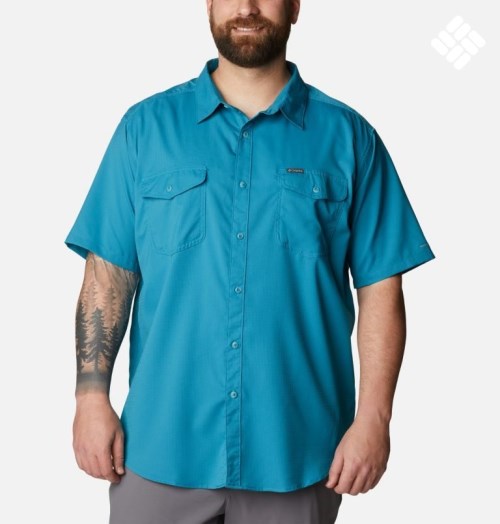 Men's Columbia Utilizer II Solid Short Sleeve Shirts Turquoise | Plus Size CA-K1845